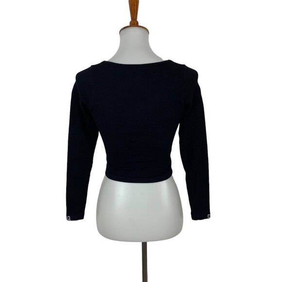 OQQ Black Crop Top Small Long Sleeve Stretch Y2K Sexy Clubwear Basic - Picture 3 of 4